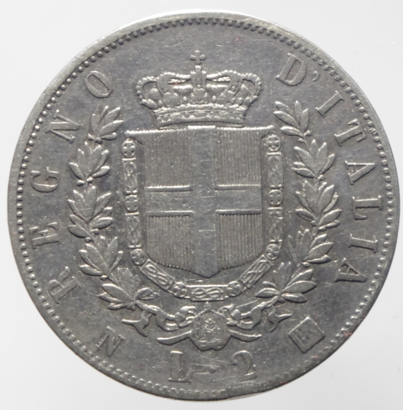 reverse: Casa Savoia.Vittorio Emanuele II (1861-1878) 2 lire 1863 Napoli. AG. Pag. 506. BB+