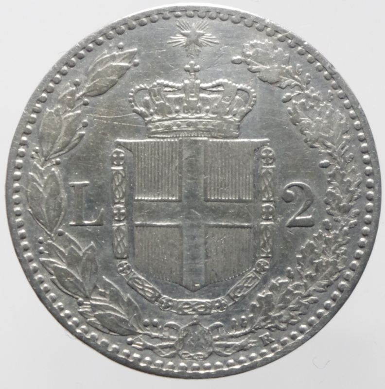 reverse: Casa Savoia. Umberto I. 2 Lire 1897. Ag. qSPL R.