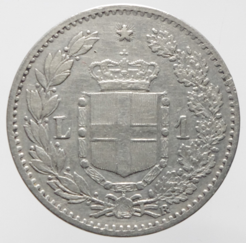reverse: Casa Savoia. Umberto I. 1 lira 1884. Ag. Gig 36. qBB\BB. NC