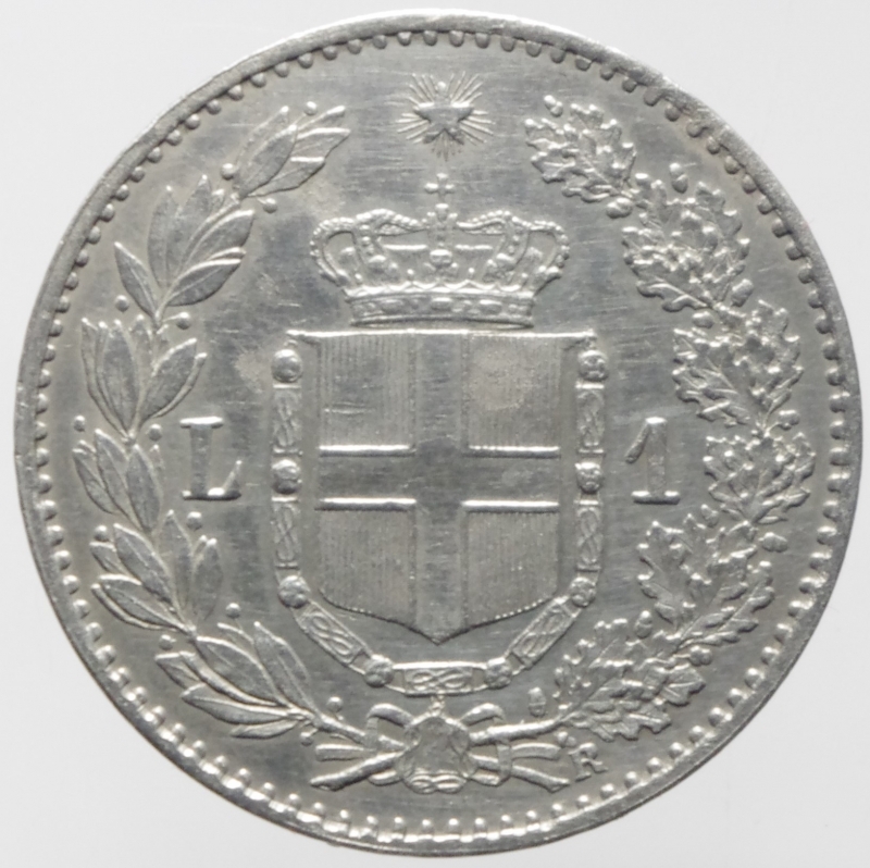 reverse: Casa Savoia. Umberto I. 1 Lira 1886. Roma. Ag. Pagani 603. SPL