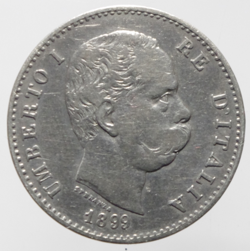 obverse: Casa Savoia. Umberto I. 1 lira 1899 Ag. Gig 40. BB+. NC