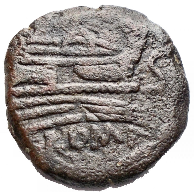 obverse: Repubblica Romana - Dopo il 211 aC.Semisse Ae. d/ Testa laureata di Saturno a destra, dietro S.r/ Prua a destra, davanti S. sotto ROMA.g 12,41. mm 24,7. qBB