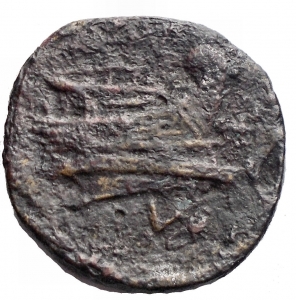 reverse: Varie. Anonymous. Circa 211-206 BC. Æ Semuncia (17,12 x 17,71 mm - 3,38 g). Luceria mint. Draped bust of Mercury right, wearing winged petasus / Prow of galley right; ROMA above, L below. Cf. Crawford 43/6; cf. Sydenham 130; Type as RBW 157. a VF