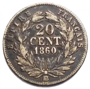 reverse: Monete del Mondo - Francia. Napoleone III. 20 Centesimi 1860. BB