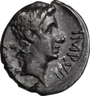 obverse: Augustus (27 BC - 14 AD). AR Quinarius, uncertain Italian or Ephesus mint, 29-28 BC