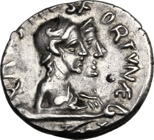 obverse: Augustus (27 BC-14 AD)  . AR Denarius. Q. Rustius moneyer, c. 19-16 BC