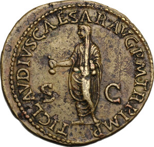 reverse: Antonia, daughter of Mark Anthony and Octavia (died 45 AD). AE 