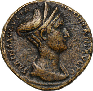 obverse: Sabina, wife of Hadrian (died 137 AD). AE Sestertius, Rome mint