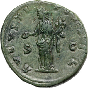 reverse: Faustina II, wife of Marcus Aurelius (died 176 AD). AE Sestertius. Struck under Antoninus Pius,  161 AD