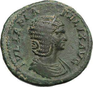 obverse: Julia Domna, wife of Septimius Severus (died 217 AD). AE Sestertius, Rome mint. Struck under Caracalla, 211-215 AD