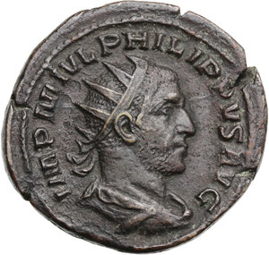 obverse: Philip I (244-249). AE Dupondius, Ludi Saeculares issue, commemorating the 1000 anniversary of Rome. Rome mint, 249 AD