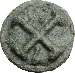 reverse: Northern Apulia, Luceria.  Light series. AE Cast Quincunx, c. 217-212 BC