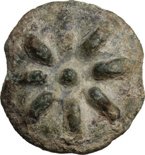 obverse: Northern Apulia, Luceria.  Light series. AE Cast Teruncius, c. 217-212 BC
