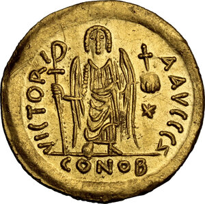 reverse: Justinian I (527-565). AV Solidus, Ravenna mint, 552-565 AD
