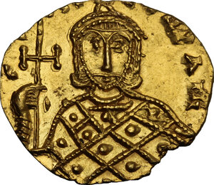 reverse: Constantine V Copronymus with Leo IV (741-775). AV Solidus, Syracuse mint