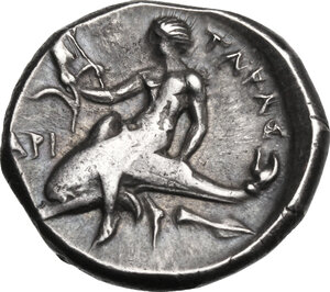 reverse: Southern Apulia, Tarentum. AR Nomos, c. 302-280 BC
