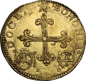 reverse: Bologna.  Gregorio XIII (1572-1585), Ugo Boncompagni. Scudo d oro, armetta Sangiorgi