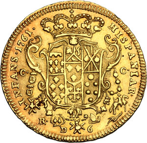 reverse: Napoli.  Ferdinando IV di Borbone  (1759-1816). 6 Ducati 1761