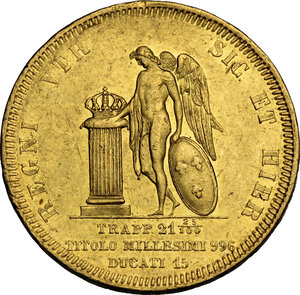 reverse: Napoli.  Ferdinando II di Borbone (1830-1859). 15 Ducati 1852