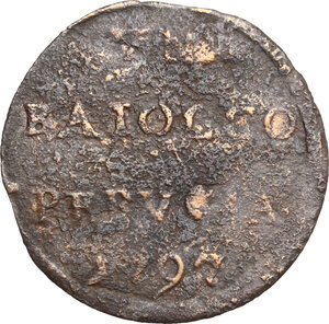 reverse: Perugia.  Pio VI (1775-1799), Giovanni Angelo Braschi. Baiocco ridotto 1797, A. XXIII