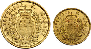 obverse: San Marino.  Monetazione attuale (dal 1972). 2 Scudi e Scudo 1974