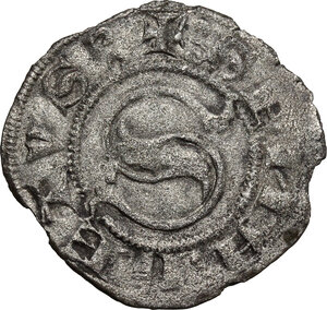 obverse: Siena.  Repubblica (1180-1390). Quattrino di III tipo, 1351-1370, sigla crescente lunare sormontata da croce