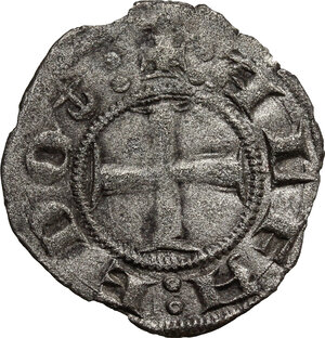 reverse: Siena.  Repubblica (1180-1390). Quattrino di III tipo, 1351-1370, sigla crescente lunare sormontata da croce