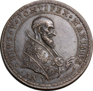 obverse: Pio V (1566-1572), Antonio Michele Ghislieri. Medaglia AN. V. La costituzione della Lega Santa contro i Turchi