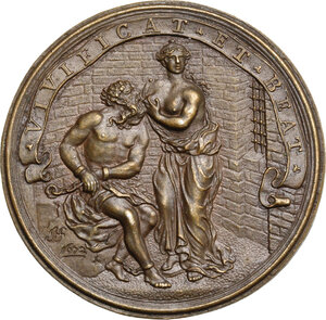 reverse: Clemente X (1670-1676), Emilio Bonaventura Altieri. Medaglia A. III. Le opere di carità del papa