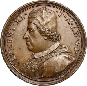 obverse: Clemente XI (1700-1721), Giovanni Francesco Albani. Medaglia annuale, A. VI. Il porto di Ripetta