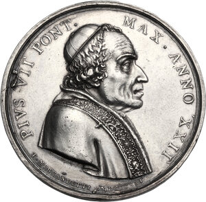 obverse: Pio VII (1800-1823), Barnaba Chiaramonti. Medaglia annuale, A. XXII