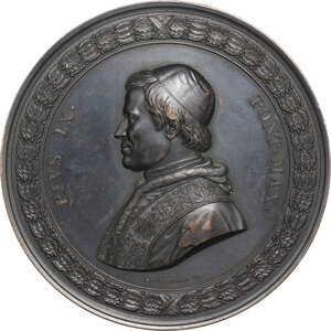 obverse: Pio IX  (1846-1878), Giovanni Mastai Ferretti. Medaglia 1854 di massimo modulo. La costruzione del ponte di Ariccia
