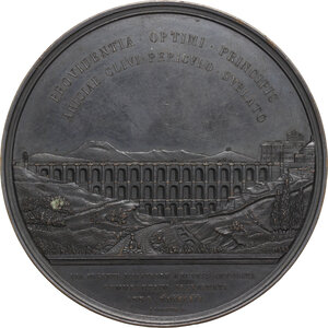 reverse: Pio IX  (1846-1878), Giovanni Mastai Ferretti. Medaglia 1854 di massimo modulo. La costruzione del ponte di Ariccia