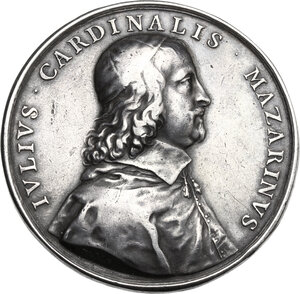 obverse: Giulio Mazzarino (1602-1661), cardinale. Medaglia per la Battaglia di Casale del 1630