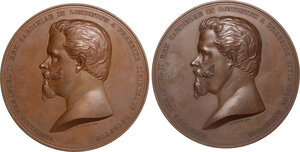 obverse: Vittorio Emanuele II (1849-1861). Due medaglie in elegante cofanetto originale d epoca per la visita di Vittorio Emanuele II Re di Sardegna alla Corporazione di Londra, 4 dicembre 1855