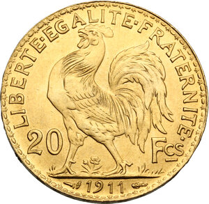reverse: France.  Third Republic (1870-1940). 20 Francs 1911