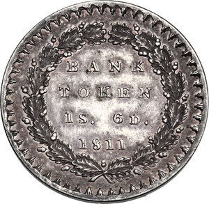 reverse: Great Britain.  George III (1760-1820). Silver Bank Token of Eighteenpence, 1811
