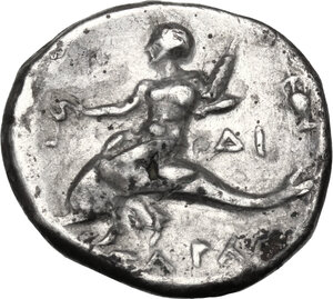 reverse: Southern Apulia, Tarentum. AR Nomos, 272-240 BC. Hippoda- and Di-, magistrates
