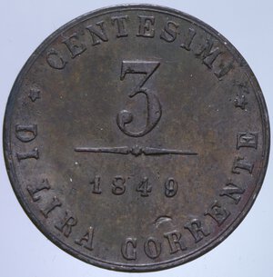 reverse: GOVERNO PROVVISORIO DI VENEZIA 3 CENT. 1849 3,14 GR. SPL (MACCHIETTA)