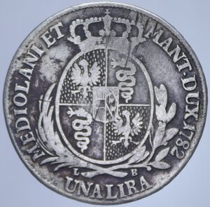 reverse: MILANO GIUSEPPE II (1780-1790) 1 LIRA 1782 R AG. 5,97 GR. MB/qBB