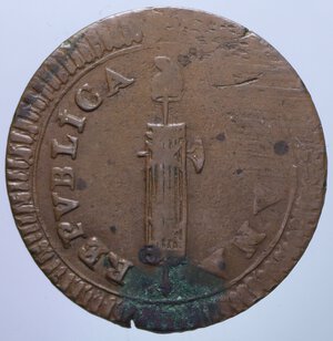 obverse: PRIMA REPUBBLICA ROMANA (1798-1799) MEZZO BAIOCCO S. DATA NC 4,90 GR. qBB