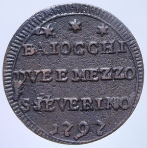 reverse: STATO PONTIFICIO PIO VI (1775-1799) 2 BAIOCCHI E MEZZO 1797 SAN SEVERINO 8,14 GR. qBB/BB