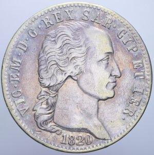 obverse: VITTORIO EMANUELE I (1802-1821) 5 LIRE 1820 R AG. 24,70 GR. qBB