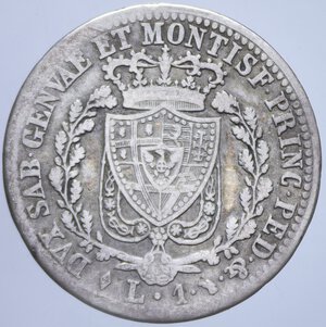 reverse: CARLO FELICE (1821-1831) 1 LIRA 1825 TORINO NC AG. 4,74 GR. MB/qBB