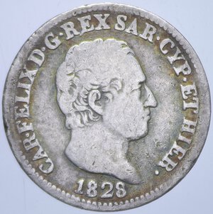 obverse: CARLO FELICE (1821-1831) 50 CENT. 1828 TORINO AG. 2,35 GR. MB