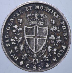 reverse: CARLO FELICE (1821-1831) 25 CENT. 1829 GENOVA R AG. 1,29 GR. BB