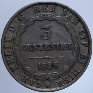 reverse: CARLO FELICE (1821-1831) 3 CENT. 1826 TORINO 5,68 GR. BB-SPL