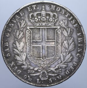 reverse: CARLO ALBERTO (1831-1849) 5 LIRE 1844 GENOVA AG. 24,69 GR. qBB