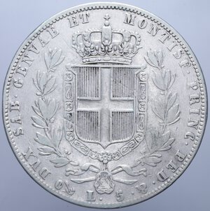 reverse: CARLO ALBERTO (1831-1849) 5 LIRE 1844 GENOVA AG. 24,60 GR. BB