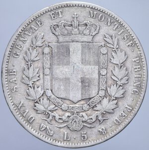 reverse: VITTORIO EMANUELE II (1849-1861) 5 LIRE 1850 GENOVA R AG. 24,54 GR. MB+/qBB